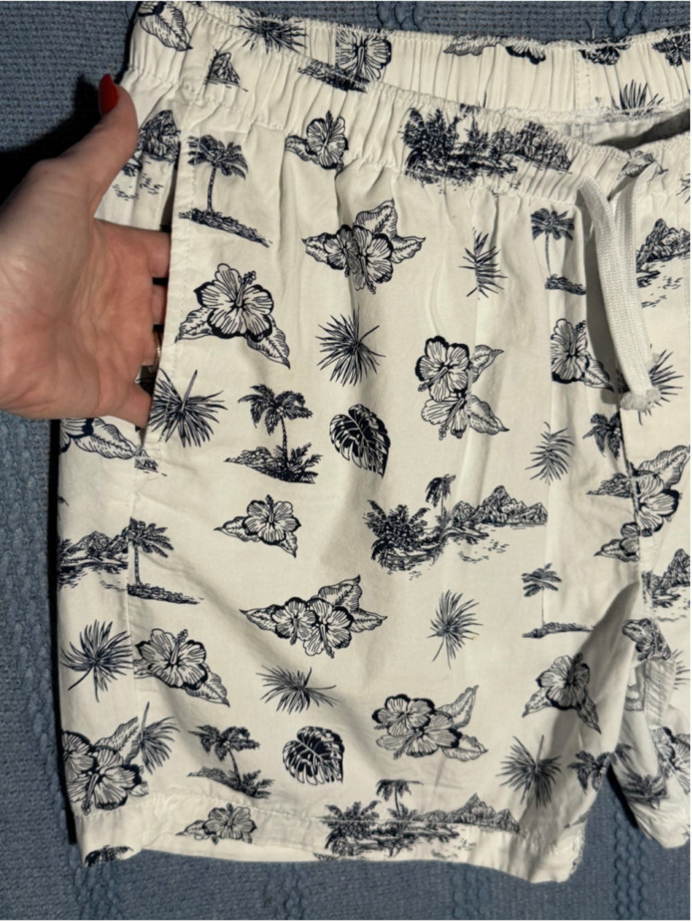 Men's Oxford Blue Swim Trunks XXL Beige Black Tropical Print - Picture 7 of 11